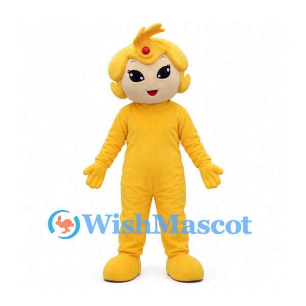 Golden Monkey Mascot Costume with Yellow Hair and Red Forehead Jewel