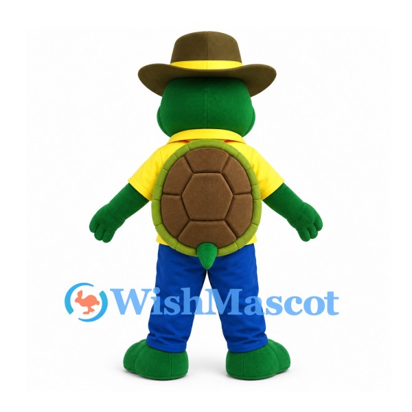 Turtle Mascot Costume with Brown Ranger Hat and Yellow Shirt