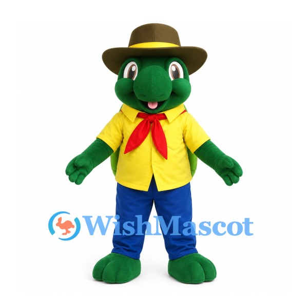 Turtle Mascot Costume with Brown Ranger Hat and Yellow Shirt