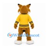 Lynx Mascot Costume in Brown with Yellow and Black Sports Shirt