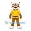 Lynx Mascot Costume in Brown with Yellow and Black Sports Shirt
