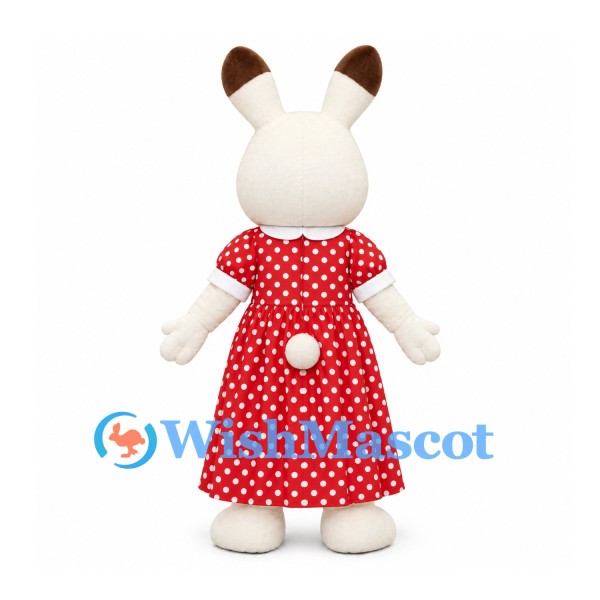 Rabbit Mascot Costume in White with Red Polka Dot Dress
