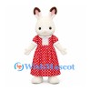Rabbit Mascot Costume in White with Red Polka Dot Dress