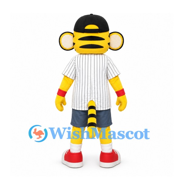 Tiger Cub Mascot Costume with Black Cap and White Pinstripe Shirt