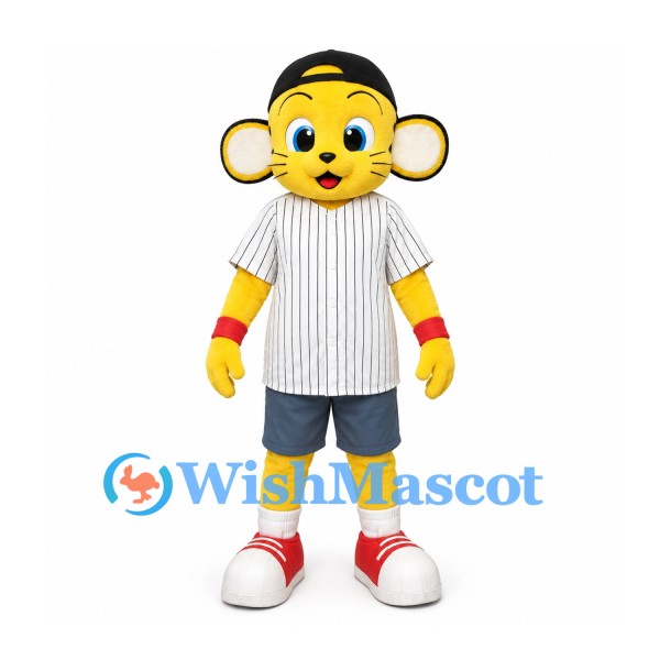 Tiger Cub Mascot Costume with Black Cap and White Pinstripe Shirt