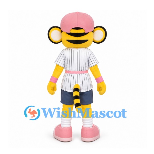 Tiger Cub Mascot Costume with Pink Cap and White Pinstripe Shirt