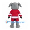 Elephant Mascot Costume in Gray with Burgundy Hockey Uniform