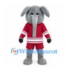 Elephant Mascot Costume in Gray with Burgundy Hockey Uniform