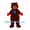 Bear Mascot Costume in Brown with Blue Nose and Red Gloves