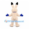 Rabbit Mascot Costume in Cream with Blue Gloves and Orange Pendant