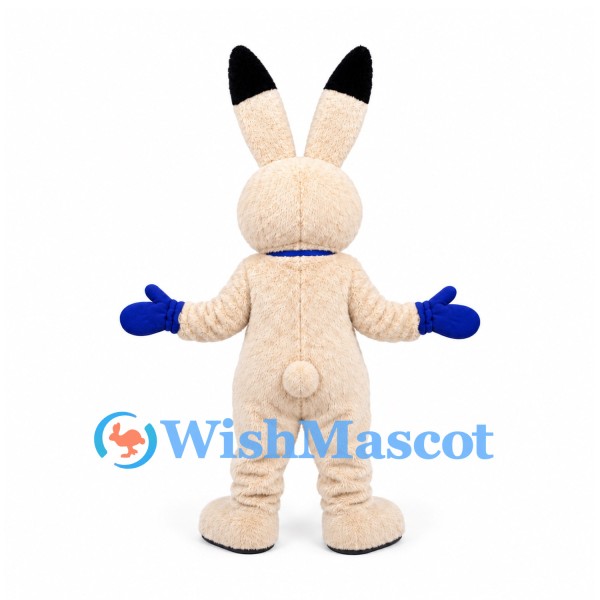 Rabbit Mascot Costume in Cream with Blue Gloves and Orange Pendant