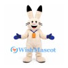 Rabbit Mascot Costume in Cream with Blue Gloves and Orange Pendant