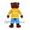 Bear Firefighter Mascot Costume with Yellow Jacket and Blue Shorts