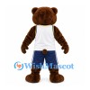 Bear Mascot Costume in Brown with White Vest and Navy Shorts