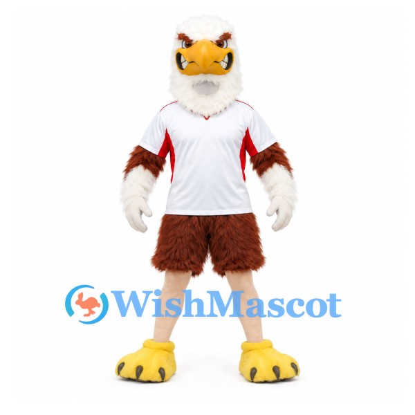 Eagle Mascot Costume in Brown and White with White Sports Shirt