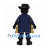 Bearded Cowboy Mascot Costume with Black Hat and Navy Cape