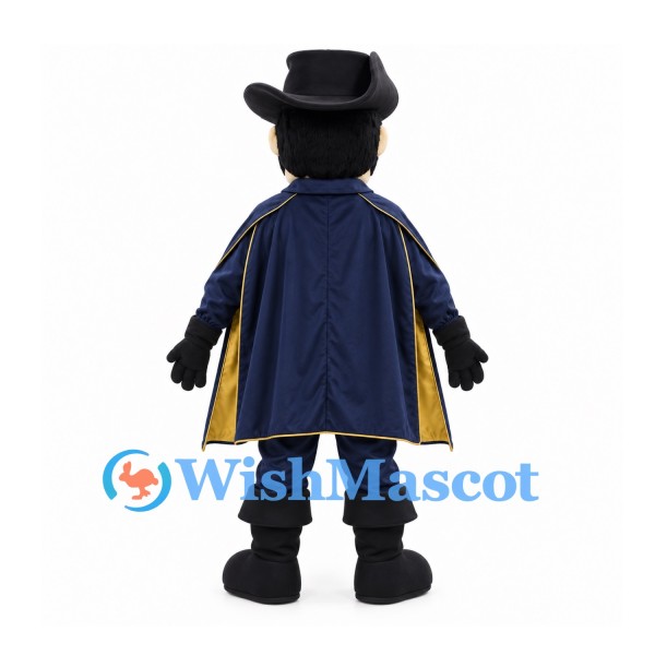 Bearded Cowboy Mascot Costume with Black Hat and Navy Cape