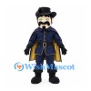 Bearded Cowboy Mascot Costume with Black Hat and Navy Cape
