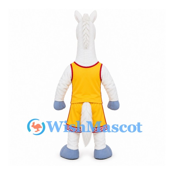 White Horse Mascot Costume with Yellow Basketball Uniform