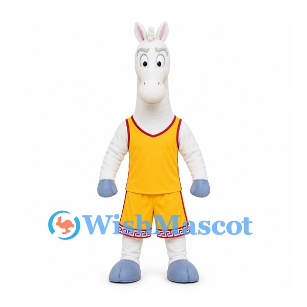 White Horse Mascot Costume with Yellow Basketball Uniform
