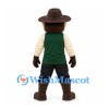 Bearded Frontiersman Mascot Costume with Brown Hat and Green Vest