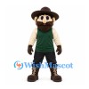 Bearded Frontiersman Mascot Costume with Brown Hat and Green Vest