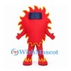 Fire Mascot Costume in Red with Yellow Flame Outline and Dark Visor