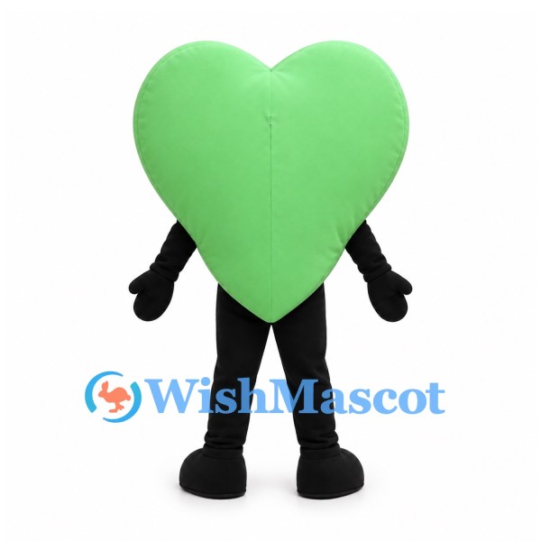 Heart Mascot Costume in Light Green with Black Arms and Legs