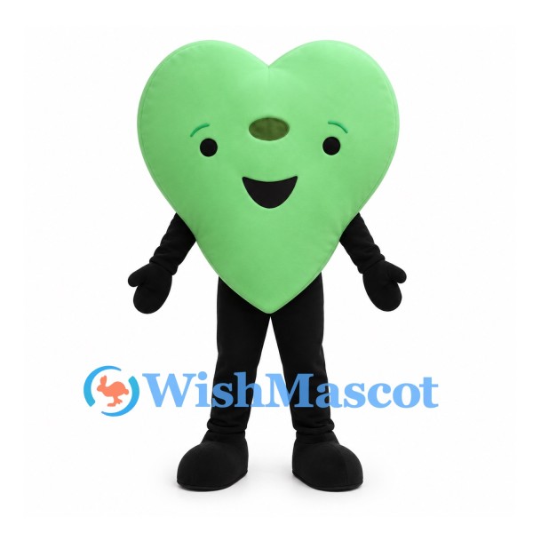 Heart Mascot Costume in Light Green with Black Arms and Legs