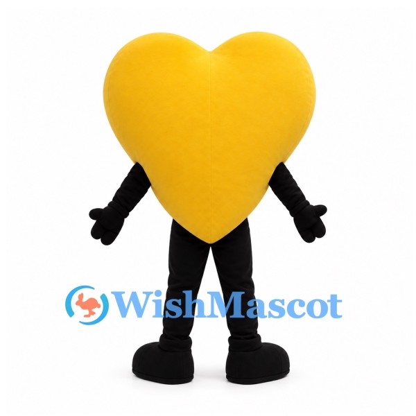Heart Mascot Costume in Yellow with Black Arms and Legs