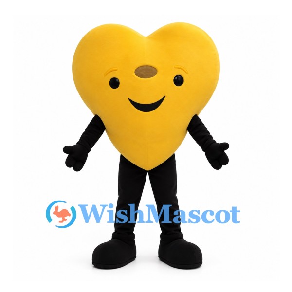 Heart Mascot Costume in Yellow with Black Arms and Legs