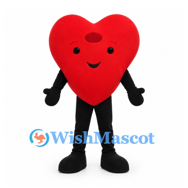 Heart Mascot Costume in Red with Black Arms and Legs