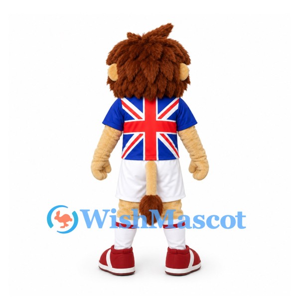 Lion Mascot Costume with Union Jack Shirt and White Shorts