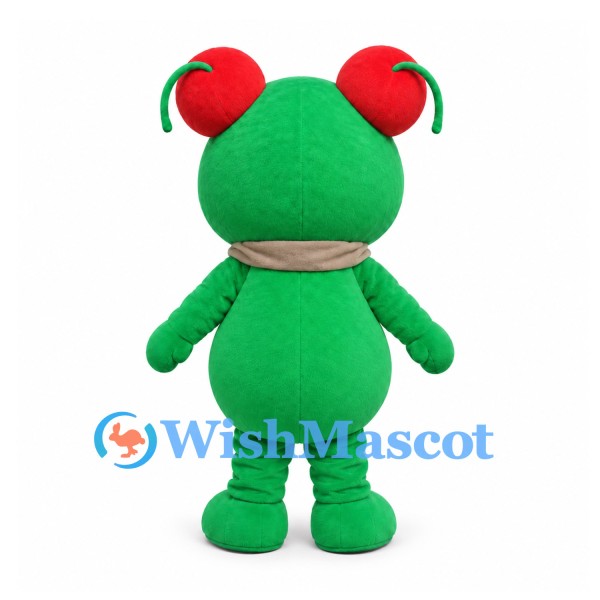 Bear Character Mascot Costume in Green with Cherry Ear Decorations and Scarf