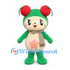 Bear Character Mascot Costume in Green with Cherry Ear Decorations and Scarf