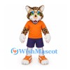 Leopard Mascot Costume with Orange Shirt and Purple Shorts