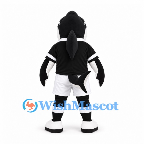 Shark Mascot Costume in Black and White with Sports Uniform