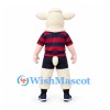 Sheep Mascot Costume in Cream with Red and Navy Striped Shirt