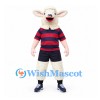 Sheep Mascot Costume in Cream with Red and Navy Striped Shirt