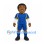 Soccer Player Mascot Costume with Curly Black Hair and Blue Uniform