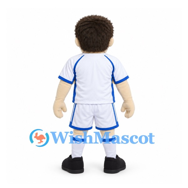 Soccer Player Mascot Costume with Brown Hair and White Uniform