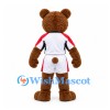 Bear Mascot Costume in Brown with White and Red Sports Uniform