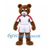 Bear Mascot Costume in Brown with White and Red Sports Uniform