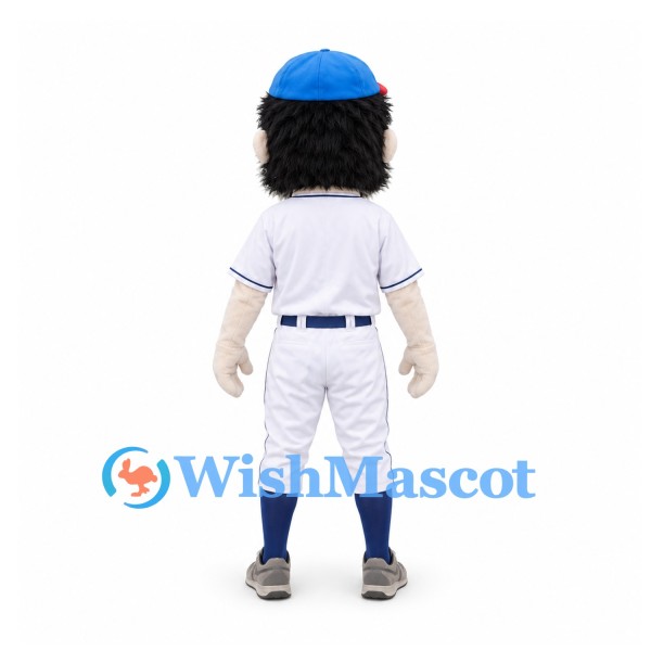 Baseball Player Mascot Costume with Blue Cap and White Uniform