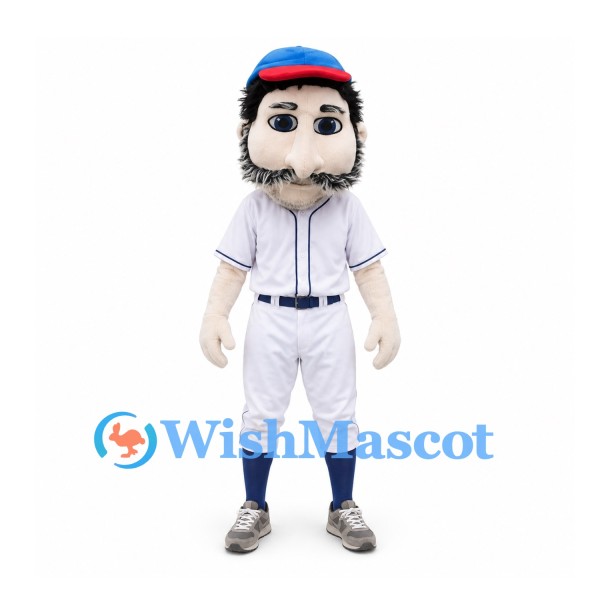 Baseball Player Mascot Costume with Blue Cap and White Uniform