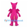 Dragon Mascot Costume in Pink with Green Spikes and Spotted Belly
