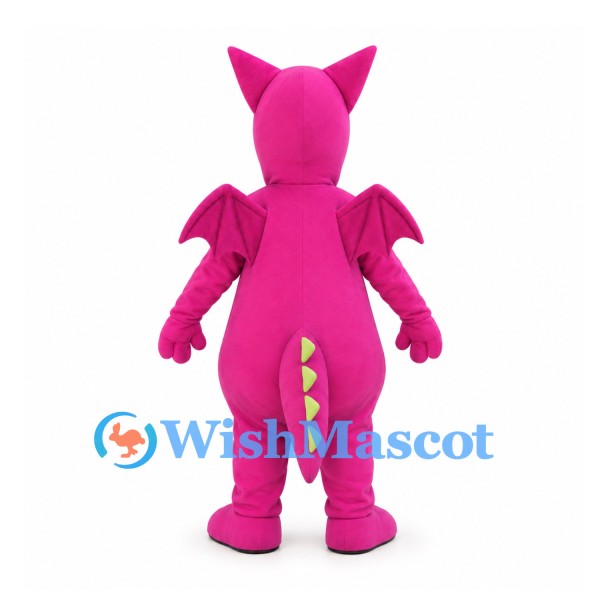 Dragon Mascot Costume in Pink with Green Spikes and Spotted Belly