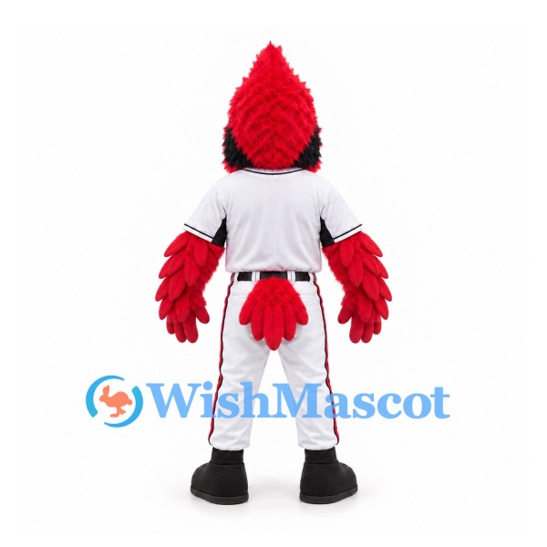 Cardinal Mascot Costume in Red with White Baseball Uniform