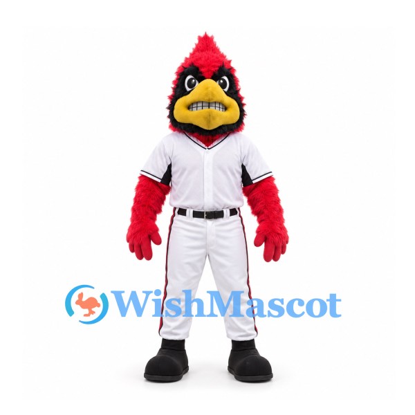 Cardinal Mascot Costume in Red with White Baseball Uniform