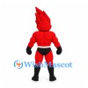 Fire Superhero Mascot Costume in Red with Muscular Body and Black Boots